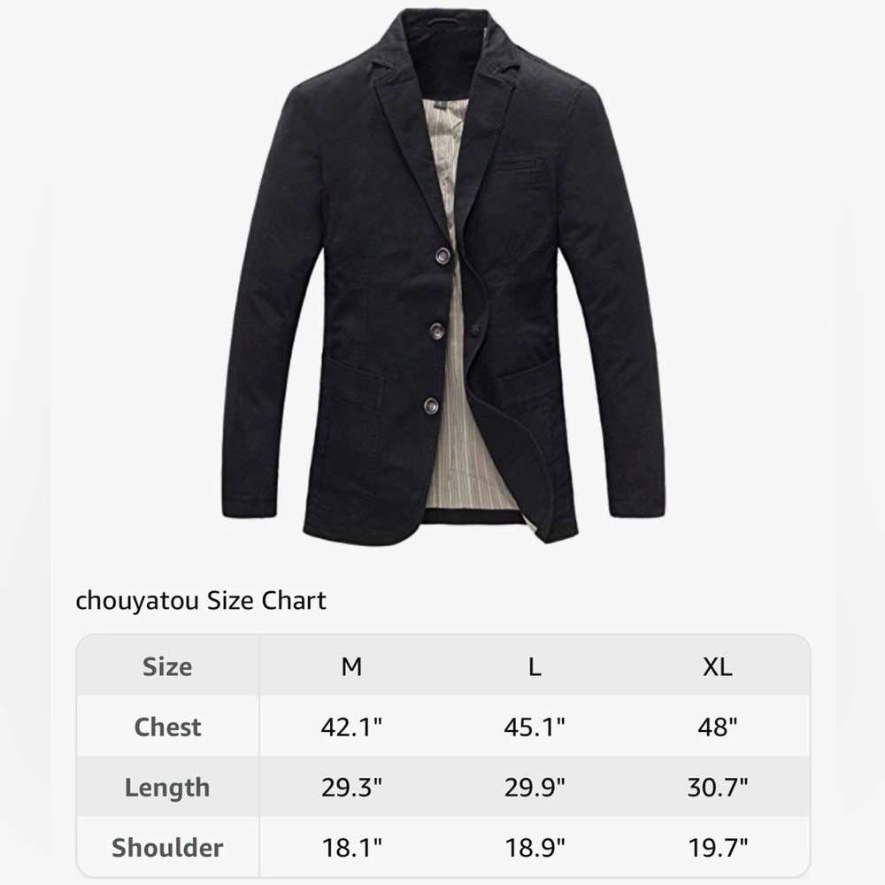 BNWT! CHOUYATOU, Men's Casual 3 Button Stripe Lined Cotton Twill Suit Jacket, π»π€ - Picture 10 of 10